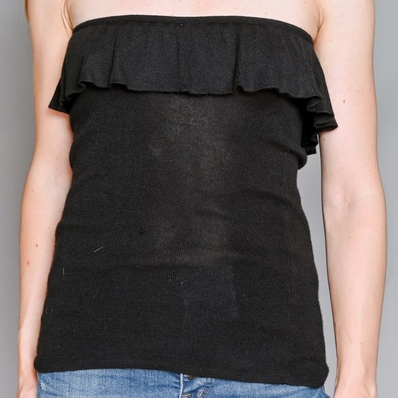 784. PRADA Black Cashmere Knit Strapless Tube Top Sz 42 - Picture 2 of 9